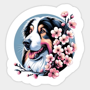 Polish Lowland Sheepdog's Joyful Spring with Cherry Blossoms Sticker